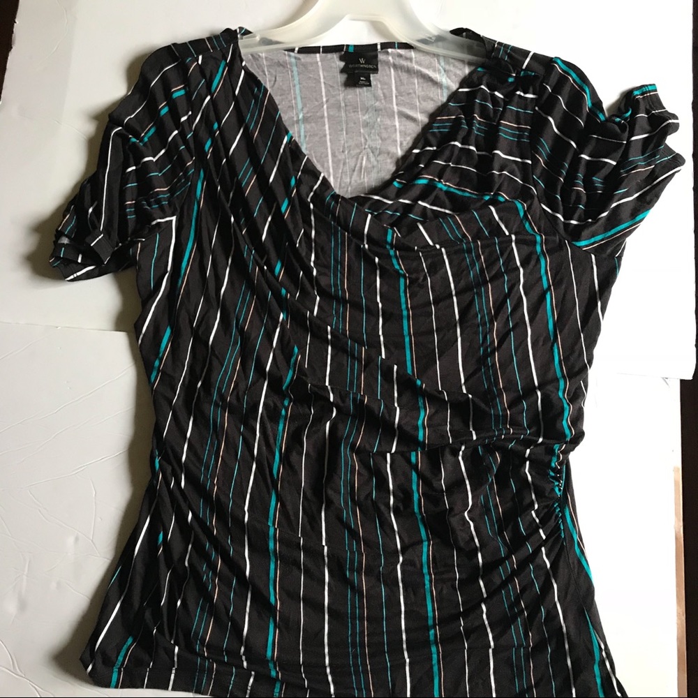 Worthington Ruffle/Gathered Blouse Black Turqouise